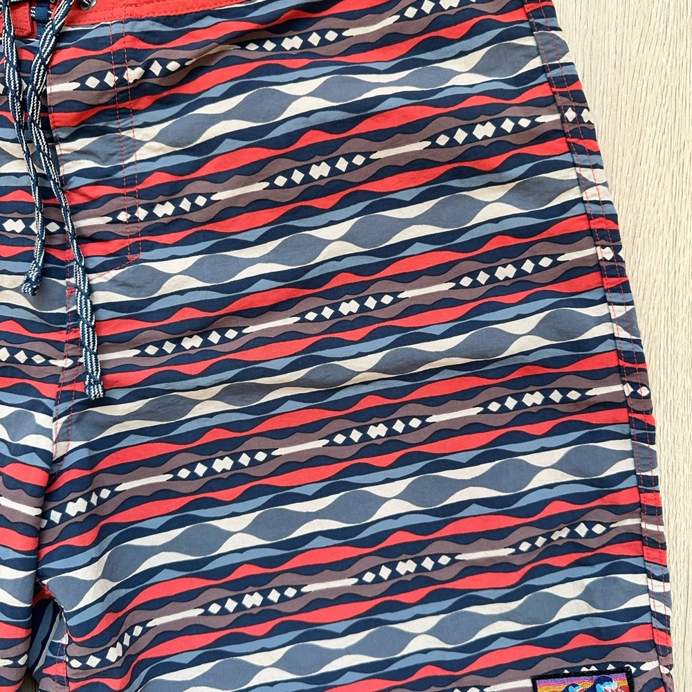 Patagonia Red and Blue Wave-Stripe Board Shorts - Picture 2 of 4
